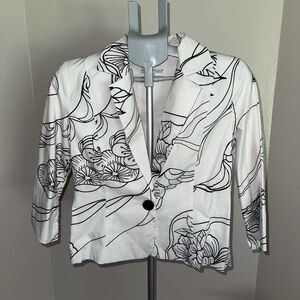 White House Black Market Black and White Floral Blazer